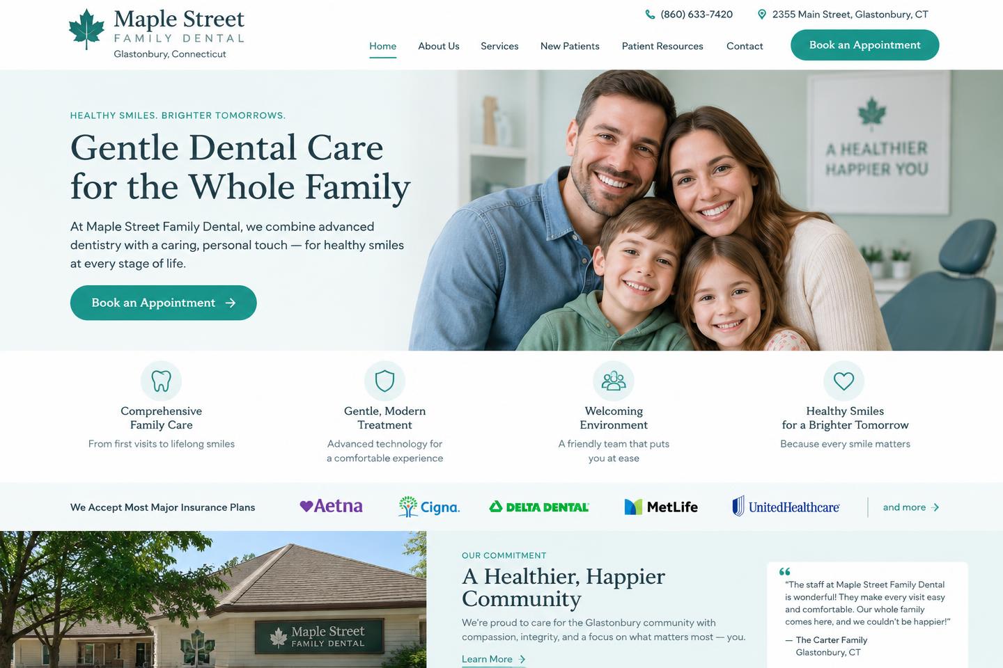 Sample website design for Family dental practice